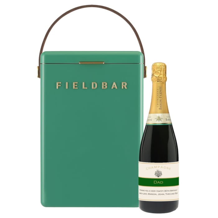 Personalised Champagne and Fieldbar cooler gift set, Parisian Green