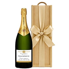 Personalised Champagne Magnum in a Wooden Presentation Box