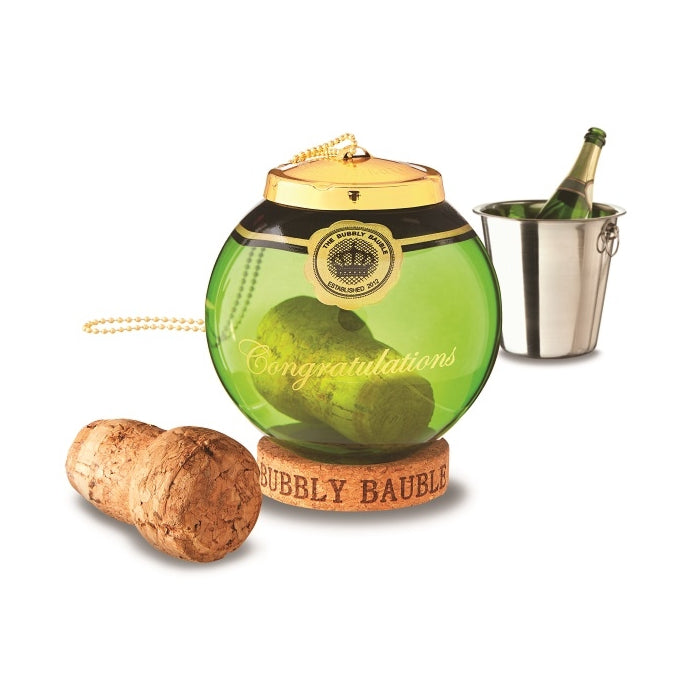 Champagne Cork Keeper - Glass Keepsake Bubbly Bauble, Green