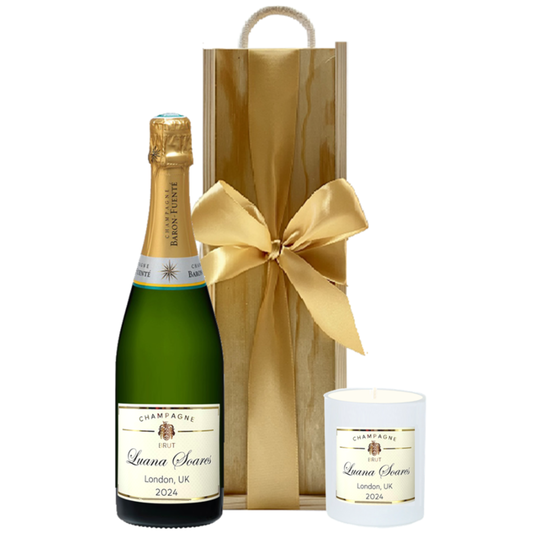 Champagne and scented candle personalised gift box