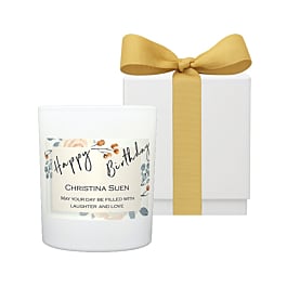 Summer Whisper personalised candle, Apple Blossom & Pomegranate, in white gift box