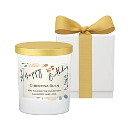 Summer Whisper personalised candle, gold lid edition, in white gift box
