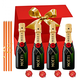 "Irresistable" Mini Moet Gift Hamper - In Red Box with Straws & Swiss Truffles