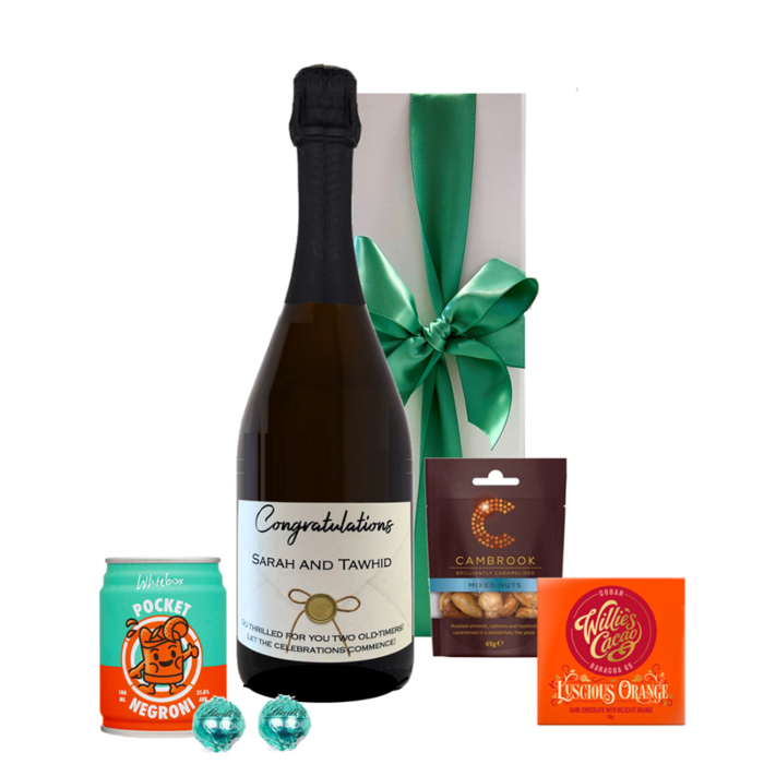 Personalised prosecco tasting gift box with nibbles