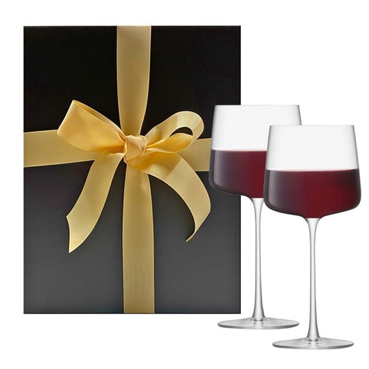 Personalised LSA Metropolitan wine glasses, engraved pair in a black gift box