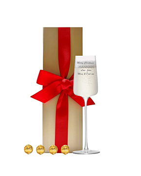 Personalised LSA champagne flute with Swiss truffles in gold gift box
