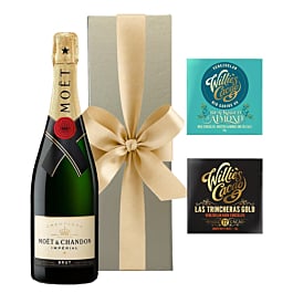 Moet Champagne in Gold Box - With 2 x Artisan Chocolate Bars