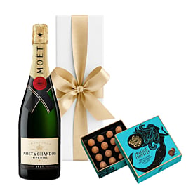 Moet Champagne in White Box - With Willie's Praline Milk Chocolate Truffles
