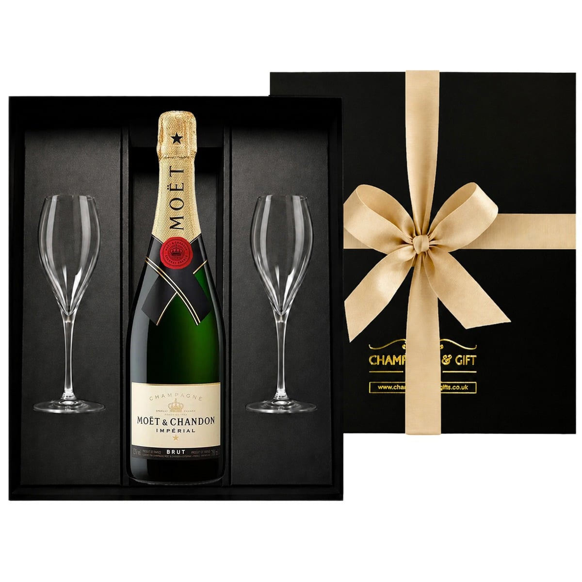 Moet Brut Imperial Champagne with Engraved Flutes Gift Box