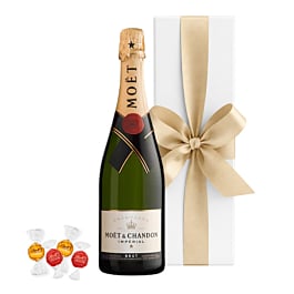 Moet Champagne & Swiss Truffles in White Gift Box