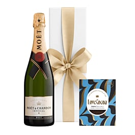 Moet in White Box with Maldon Sea Salt Chocolate