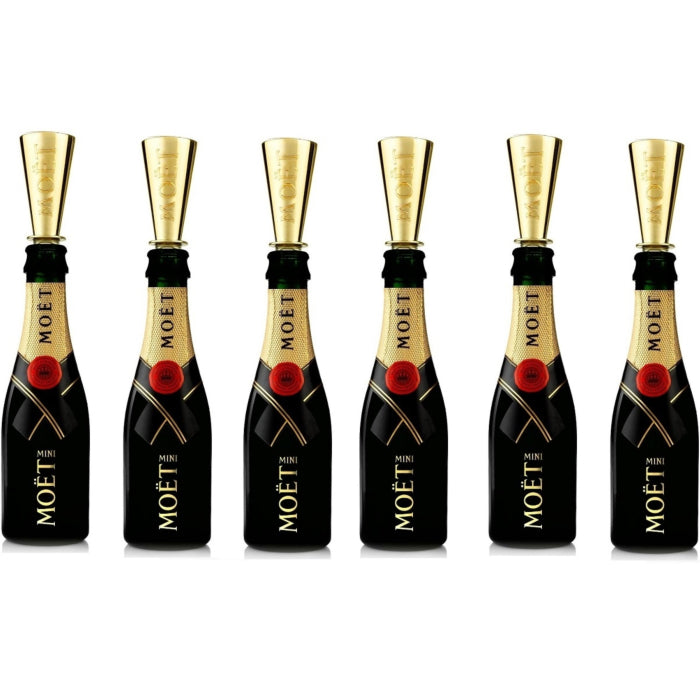 6 Mini Moet Champagne Bottles with Sippers