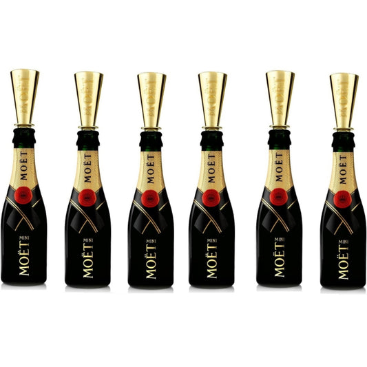 6 Mini Moet Champagne Bottles with Sippers