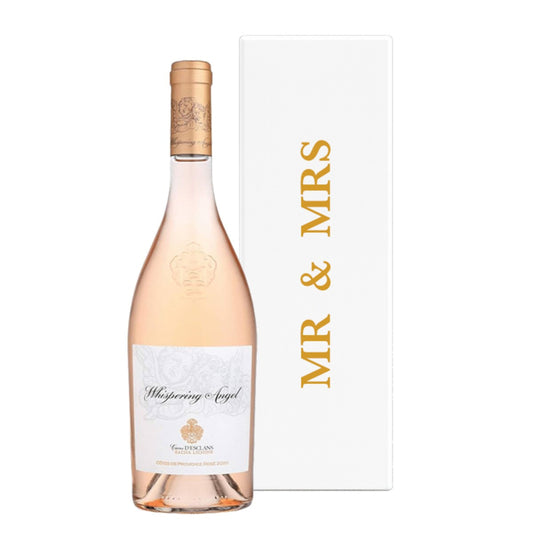 Mr and Mrs Whispering Angel rosé gift in a white presentation box with ribbon