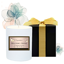 New Home personalised scented candle in black gift box