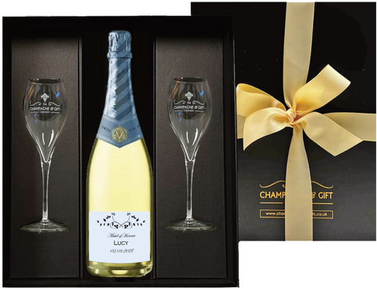 Personalised Non-Alcoholic Cava & Flutes Gift Box