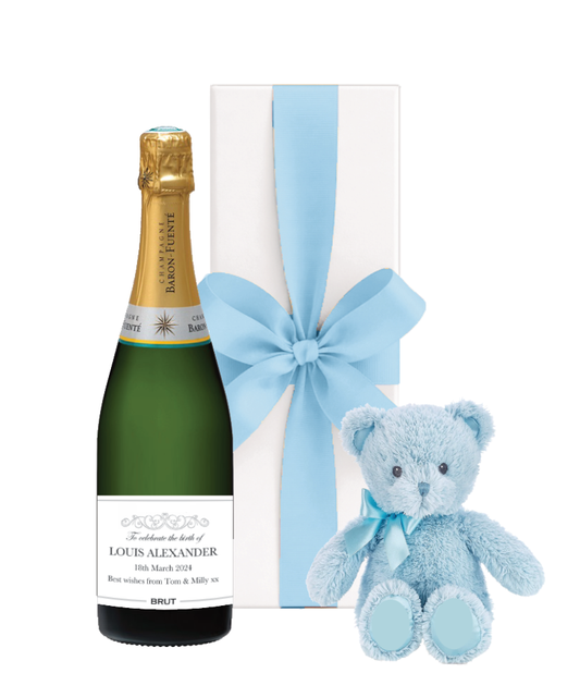 The Mother & Baby Boy Champagne & Teddy Gift Set
