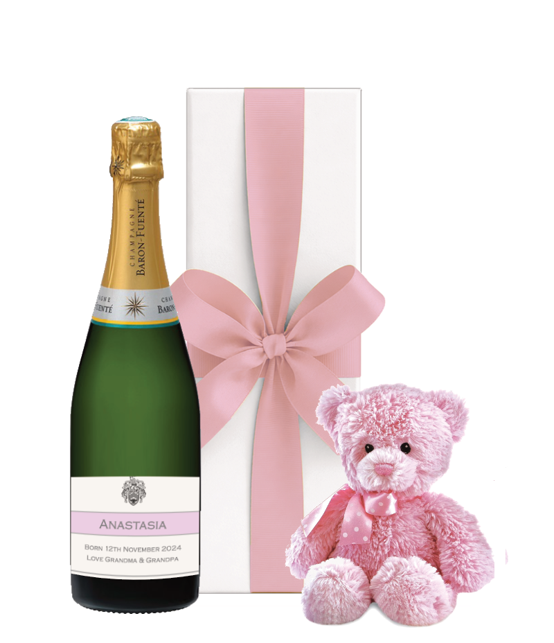 The Mother & Baby Girl Champagne & Teddy Gift Set