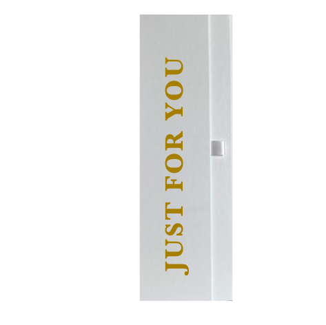 White luxury gift box printed with Just For You in gold lettering