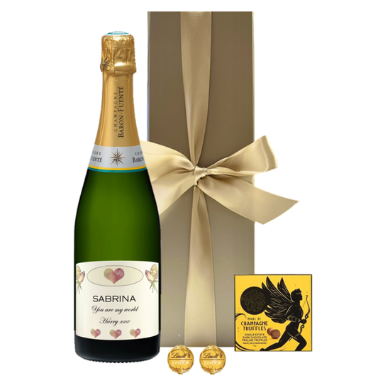Personalised Champagne & Truffles in Gold Gift Box