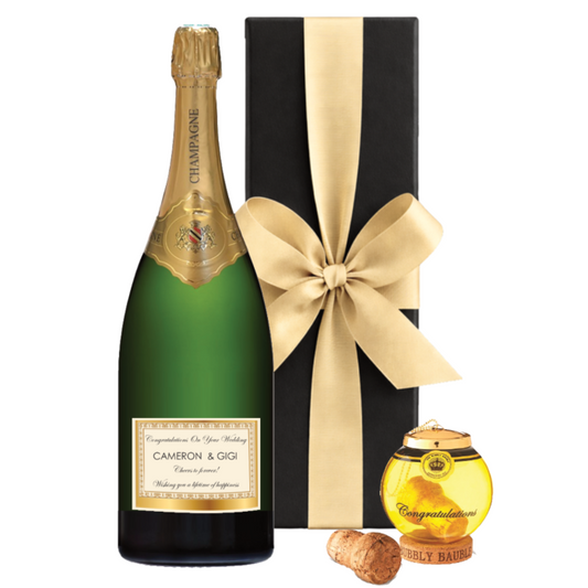 Personalised Champagne Magnum, Congratulations Cork Keeper