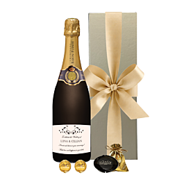 Personalised Grande Réserve Champagne with bottle stopper and Swiss truffles