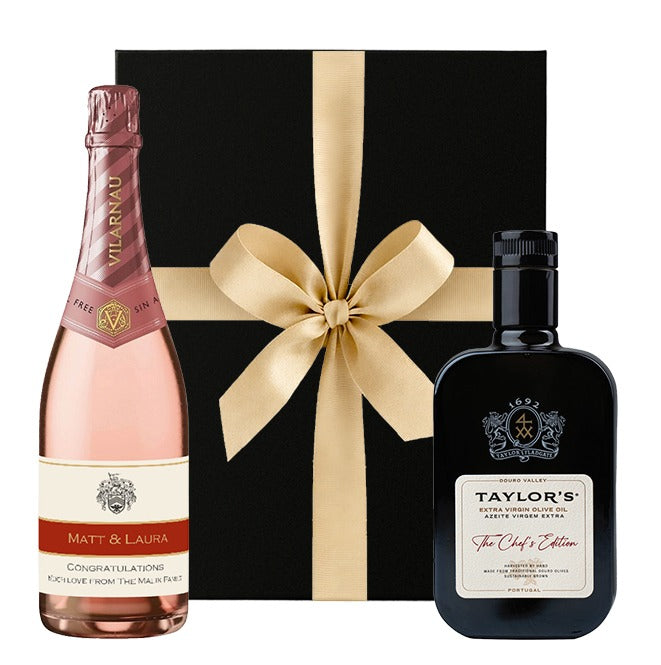 Personalised Non-Alcoholic Rosé Cava & Taylor's Chef's Edition Olive Oil