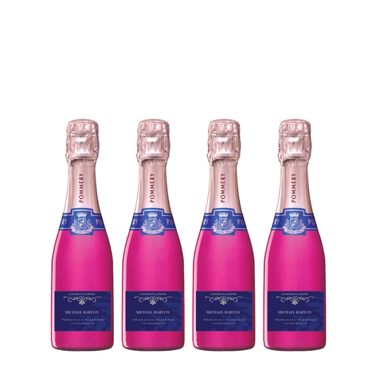 Personalised Pommery Pink POP Miniature Champagne Bottles with congratulations label