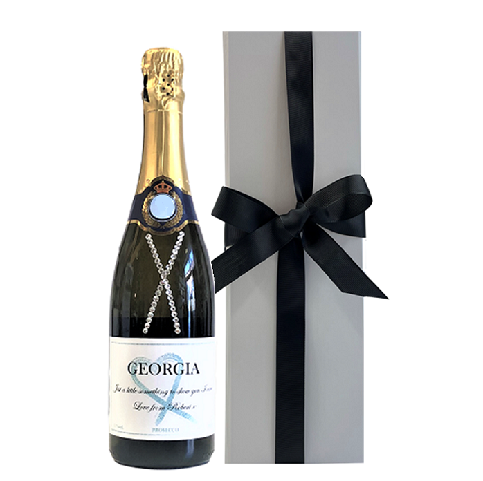 Personalised Prosecco with Crystal Gems, White Box