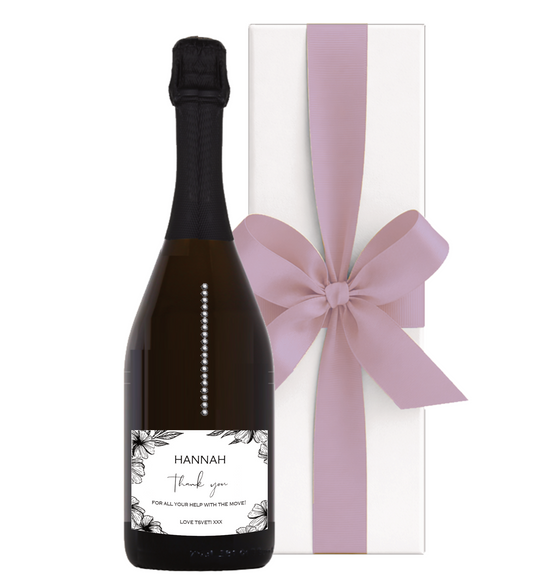 Personalised Prosecco with Crystal Gems in a White Box