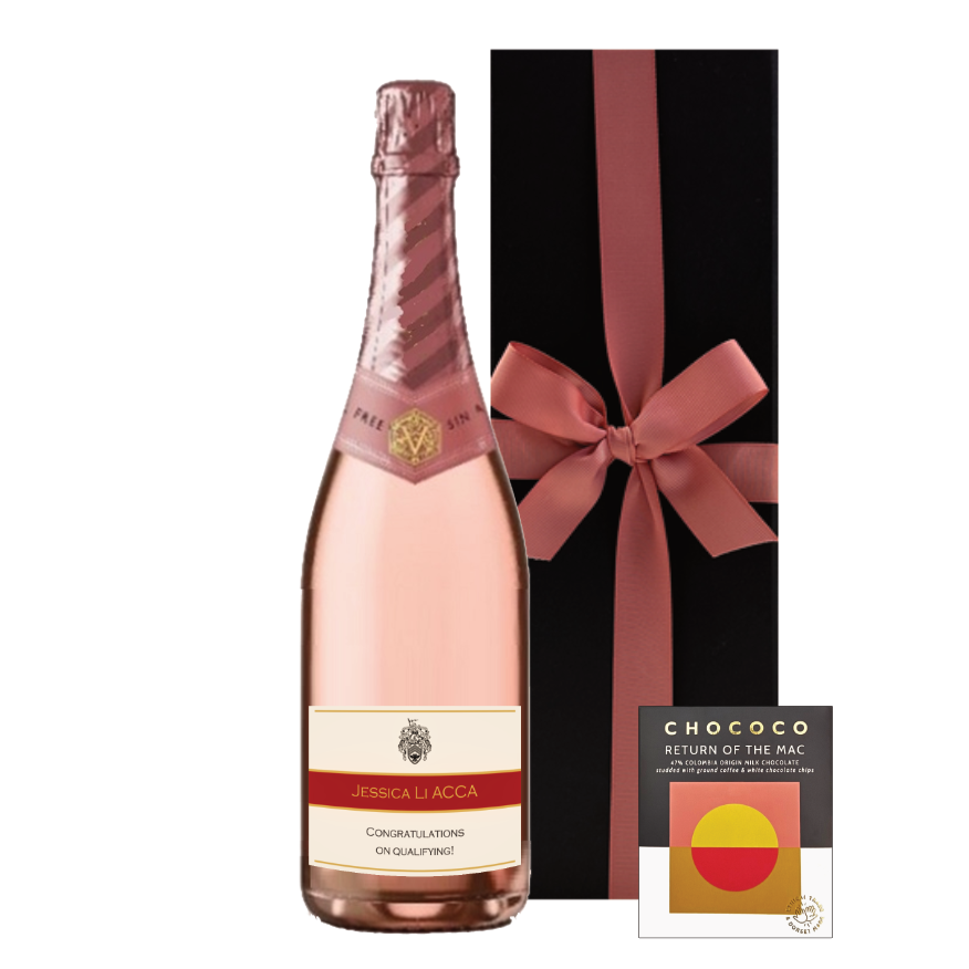 Personalised Non-Alcoholic Rosé Cava in Black Box – with Colombian Coffee Chocolate