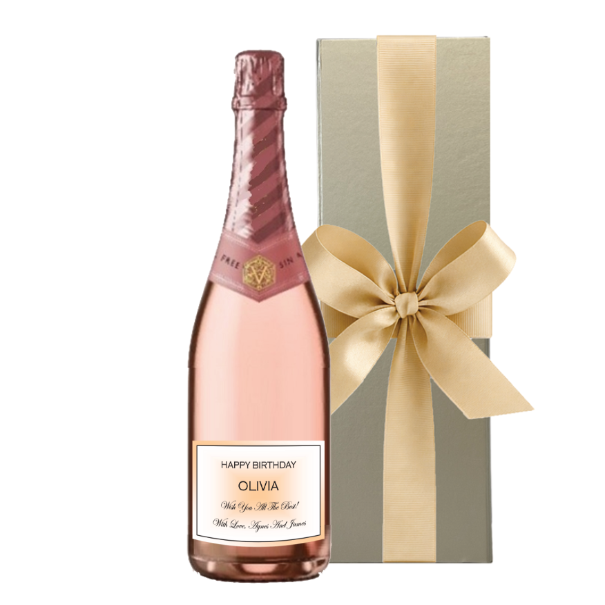 Personalised Non-Alcoholic Rosé Cava – Gold Presentation Box