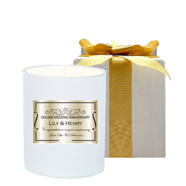 Golden Wedding Anniversary personalised scented candle in white gift box