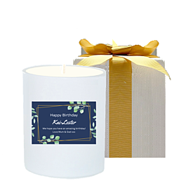 Happy Birthday personalised scented candle in white gift box