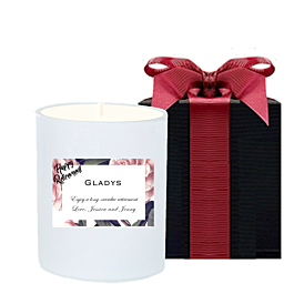 Retirement gift personalised scented candle in black gift box