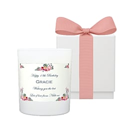 Magical Rose Garden personalised candle, English Rose, in white gift box