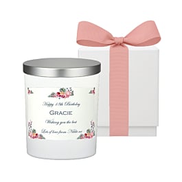 Magical Rose Garden personalised candle, silver lid edition, in white gift box