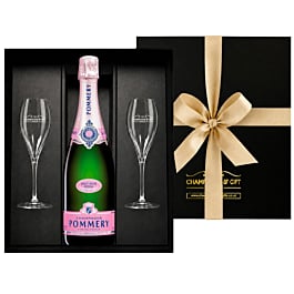 Personalised Pommery Brut Rosé Champagne with Flutes