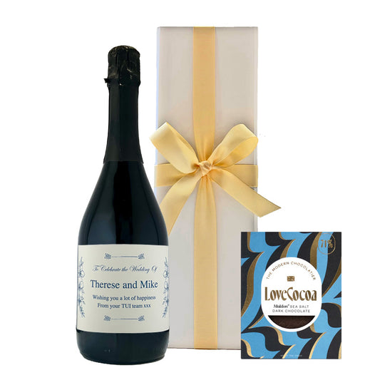 Personalised Prosecco & Sea Salt Chocolate, White Box