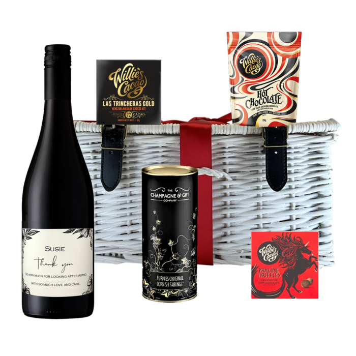 Personalised Red Wine & Chocolate Hamper - Wicker Gift