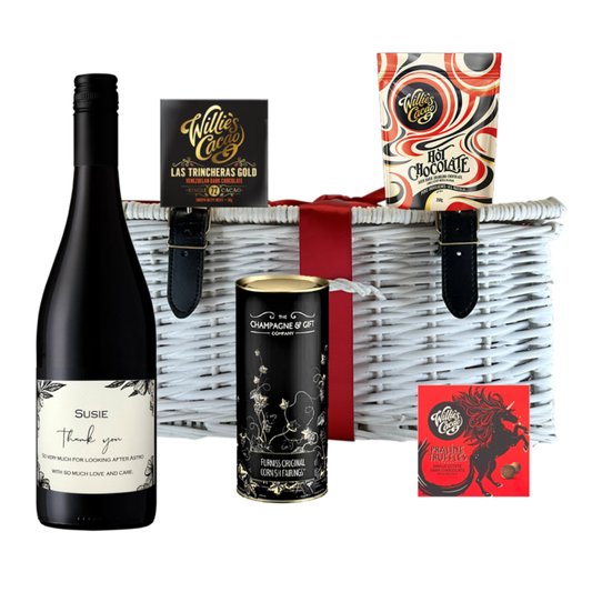 Personalised Red Wine & Chocolate Hamper - Wicker Gift
