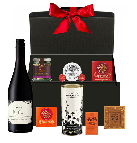 Christmas sharing hamper box with Southern French Cabernet Sauvignon, Venezuelan dark chocolate and gourmet goodies