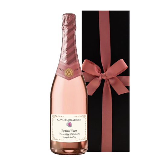 Personalised Non-Alcoholic Rosé Cava – Black Presentation Box