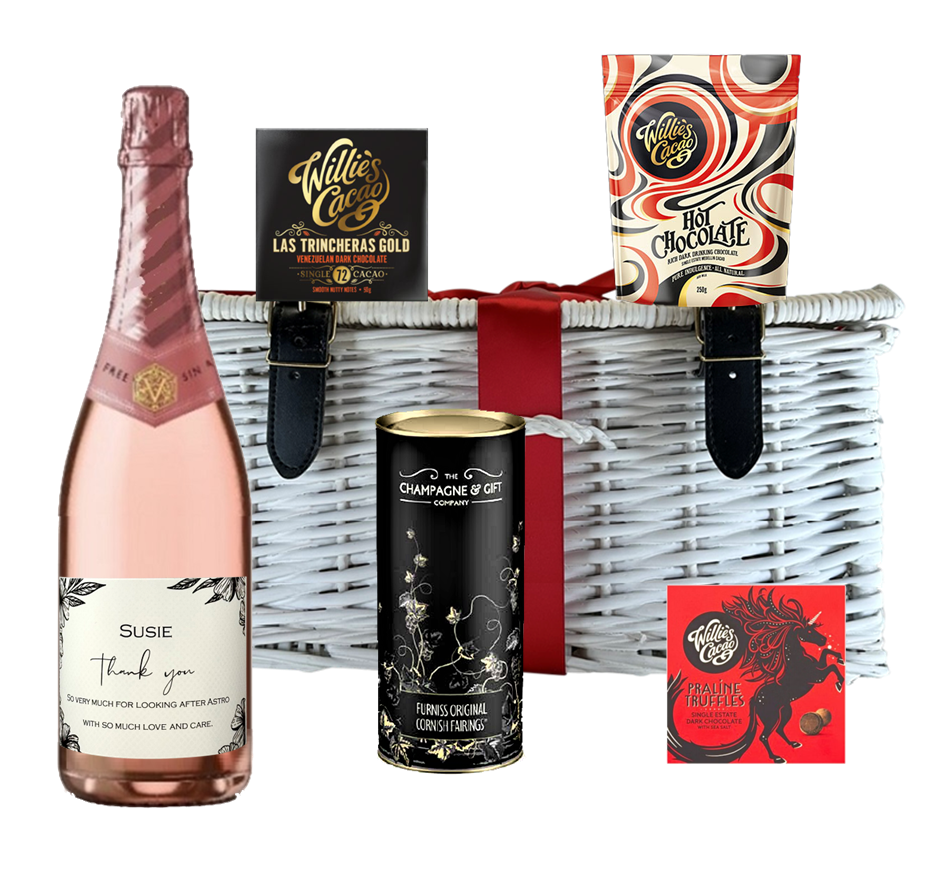 Personalised Alcohol-Free Rosé Cava Hamper – Artisan Chocolates & Treats