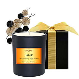 Gift for him noir personalised scented candle in black gift box