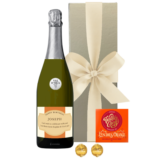 Personalised Prosecco & Orange Chocolate, Gold Box