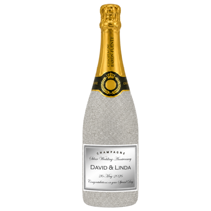 Personalised silver glitter Grande Réserve Champagne bottle