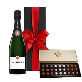 Taittinger Brut Reserve Champagne with Willie's Sea Salt Caramel Truffles gift box