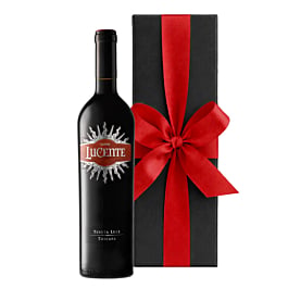 Lucente by Tenuta Luce Tuscan red wine in black luxury gift box with ribbon