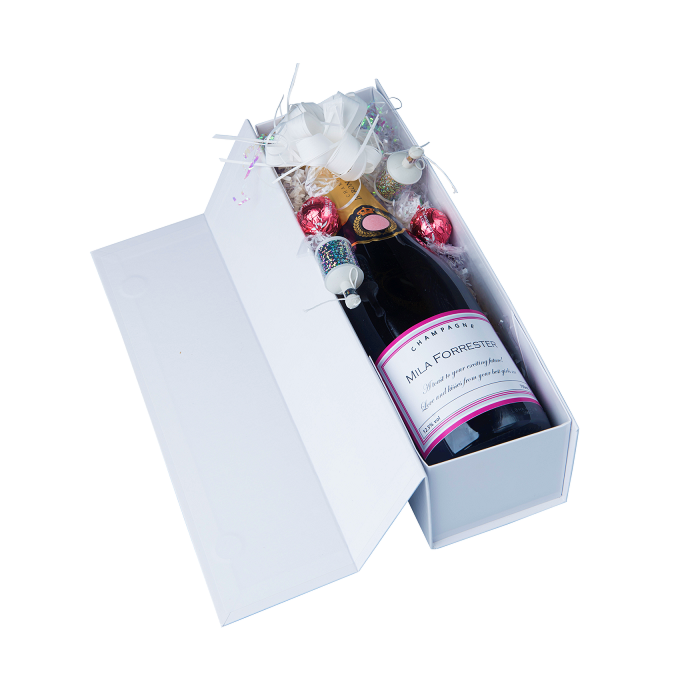 Personalised champagne and chocolate truffle birthday box